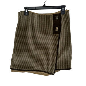 J Mcglaughlin wool skirt size 10 houndstooth tan brown true wrap